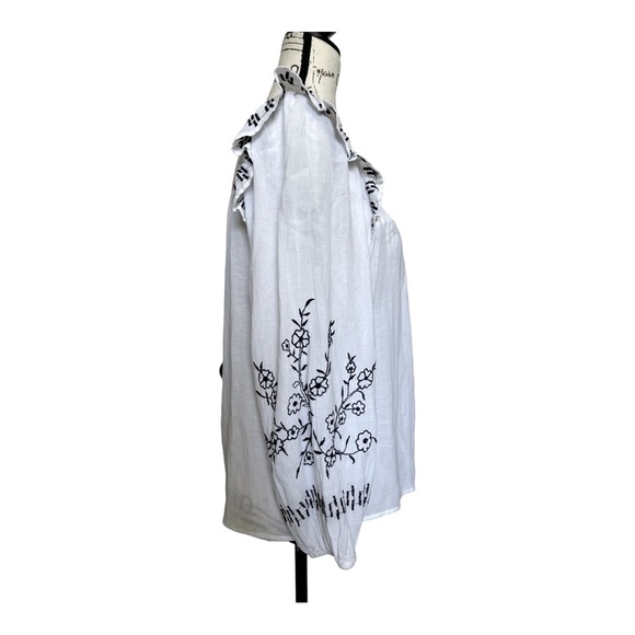 LOFT Embroidered Smocked Ruffle Blouse | White Black Boho Peasant Top | Size XS - Picture 3 of 8